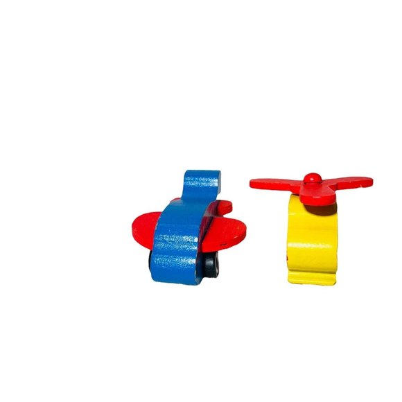 DGI Rescue Team Set of 2 Wooden 4” Toys Yellow Helicopter Blue Airplane Ages 2+ - Picture 3 of 7